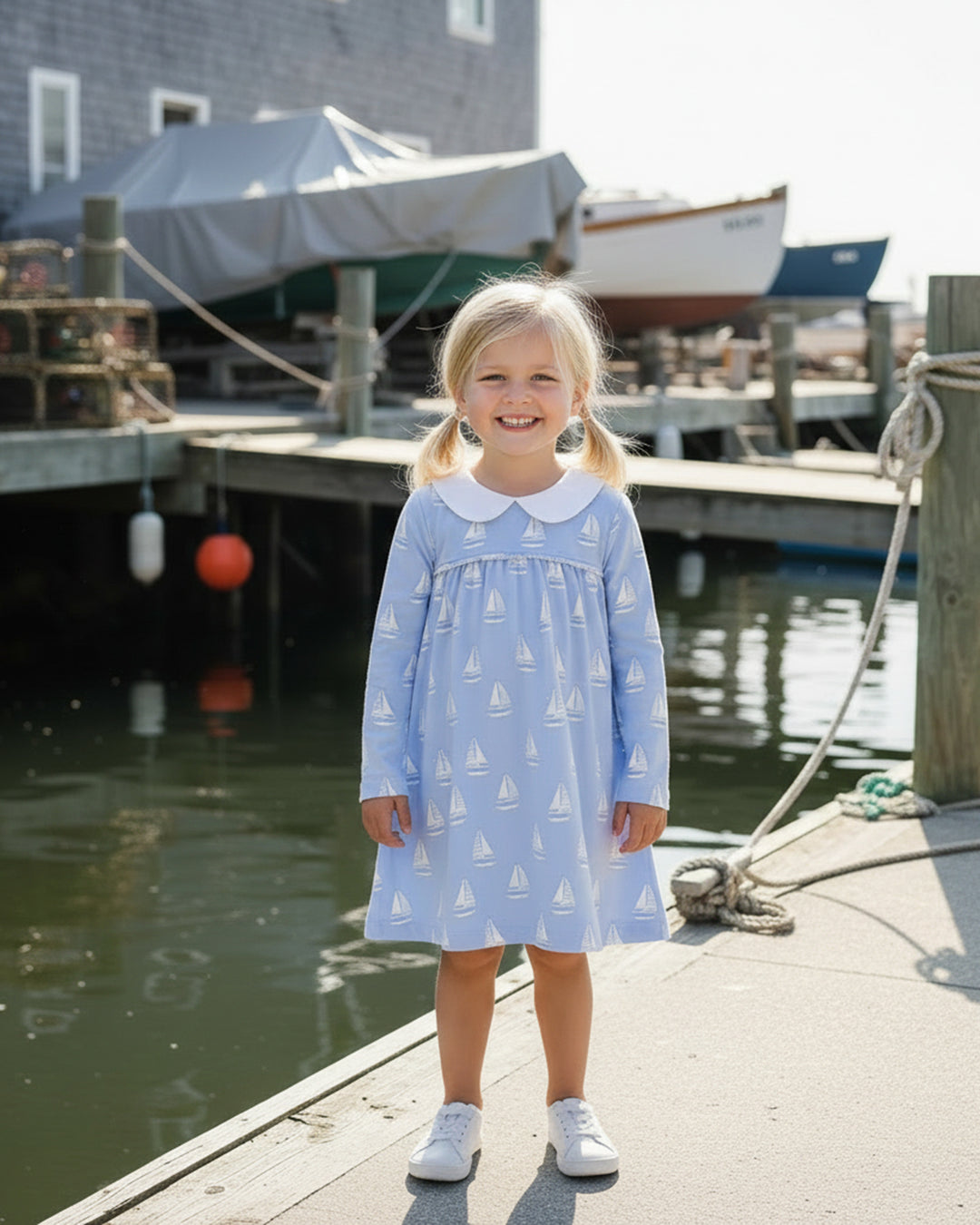 Smooth Sailing Pima Play Dress-Chatham Bars Blue
