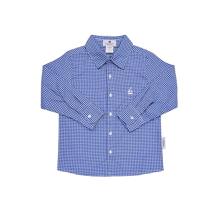 Boy's Gingham Button Down-Royal Blue