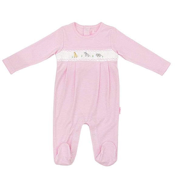 All Aboard The Ark Smocked Footed Romper-Peony Stripe