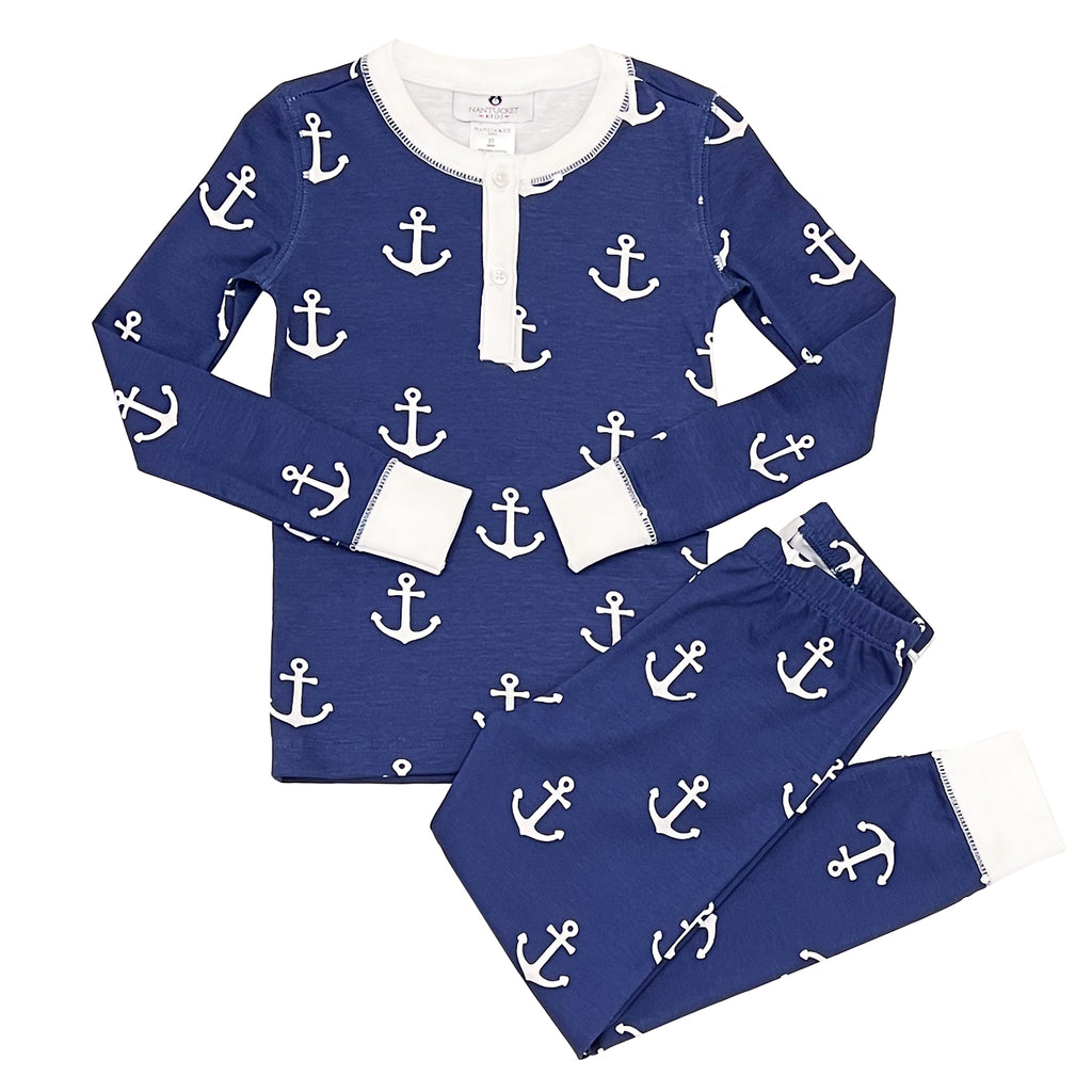 Anchors Aweigh Pima Jammies -Nautical Navy