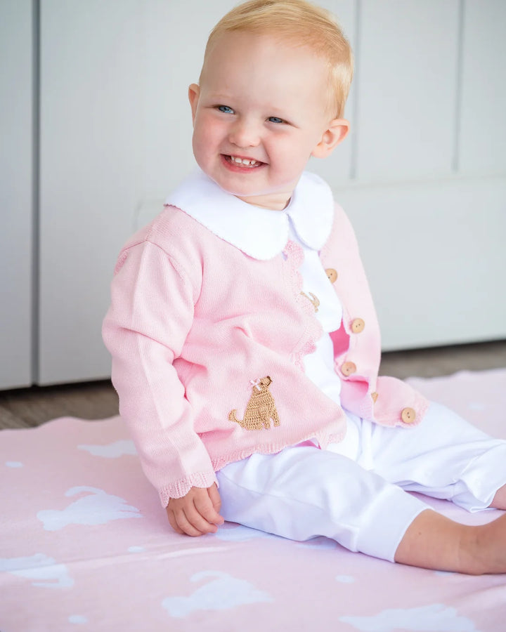 Playful Pups Reversible Knit Blanket-Baby Pink
