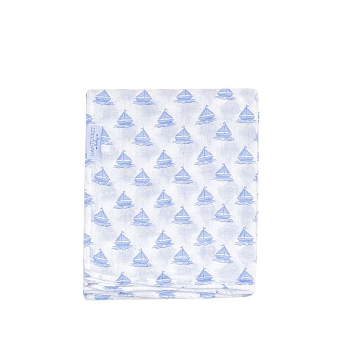Fairwinds Muslin Swaddle Blanket-White/Chatham Bars Blue