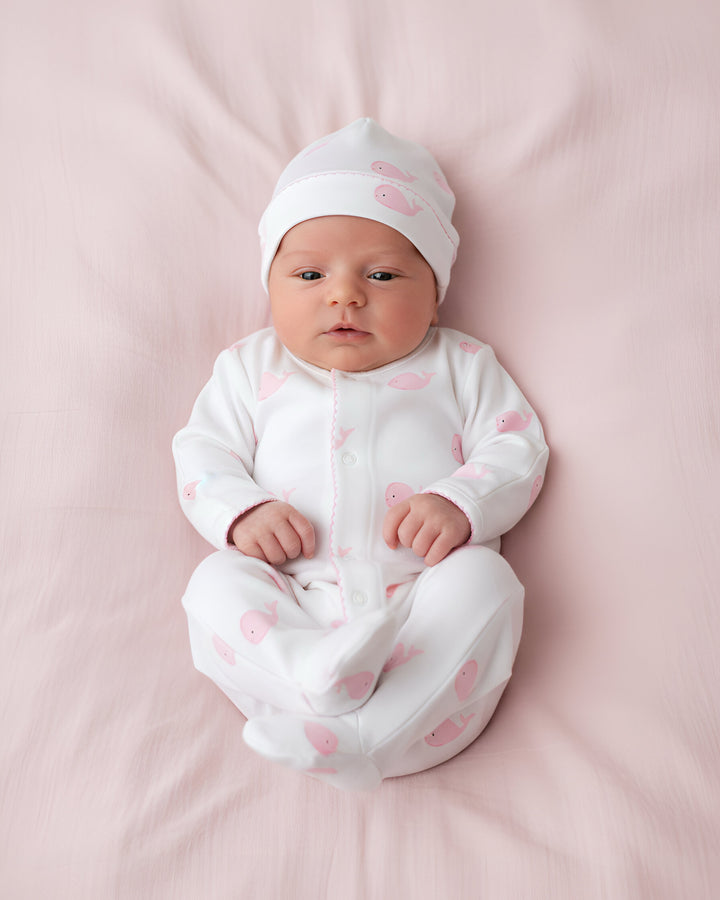 Whale Watch Pima Footed Romper-Peony