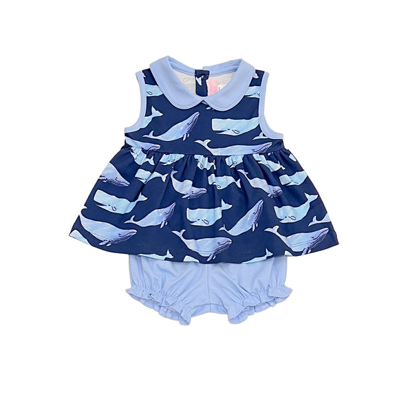 Watercolor Whales Pima Bloomer Set