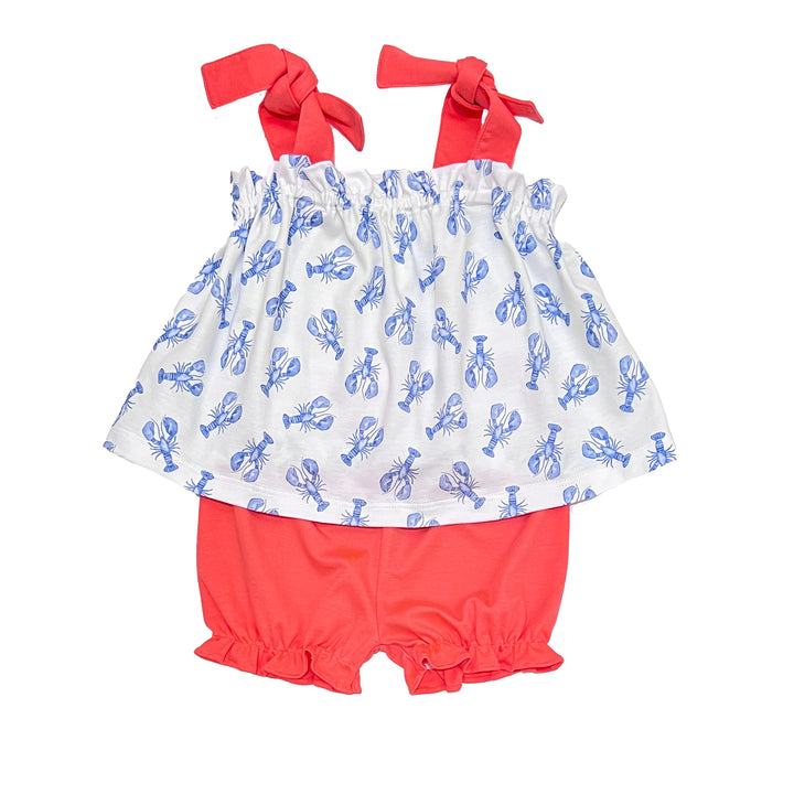 Blue Lobster Tie Shoulder Tank & Bloomer Set
