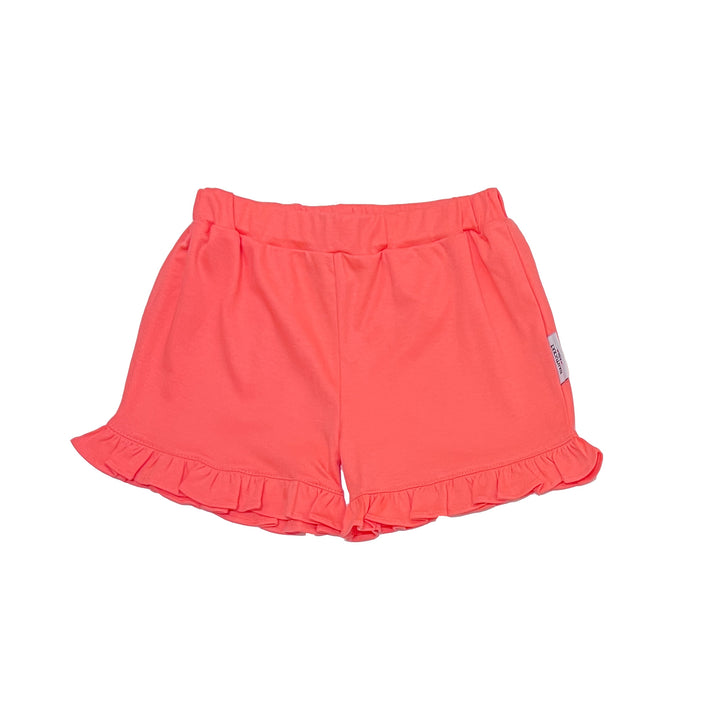 Ruffled Pima Pull-On Shorts-Coral