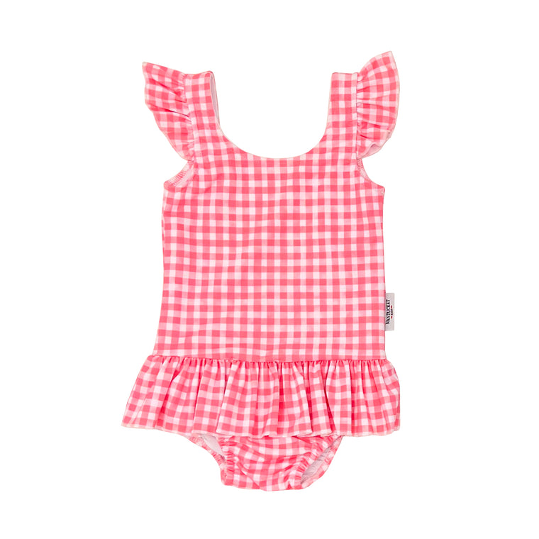 Watercolor Gingham Swimsuit-Properly Pink