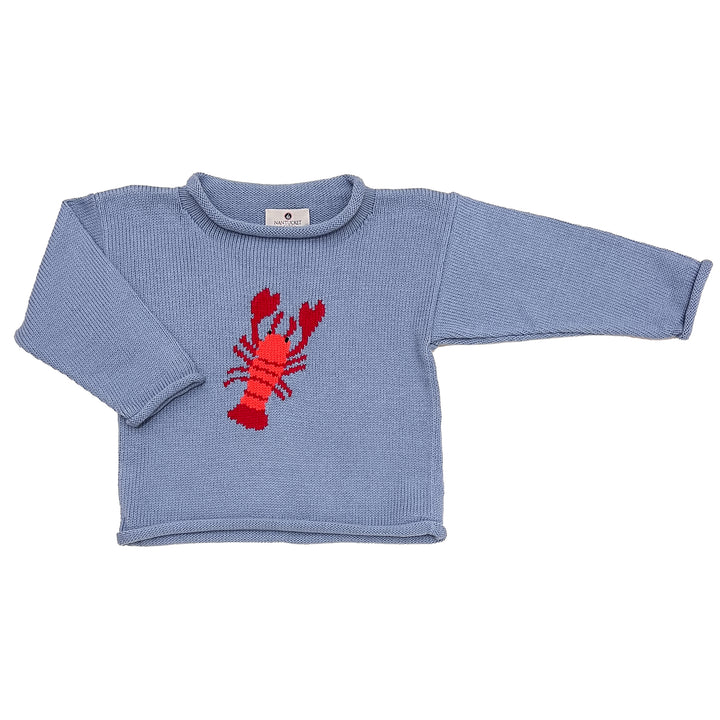 New England Lobster Roll Neck Sweater-Blue