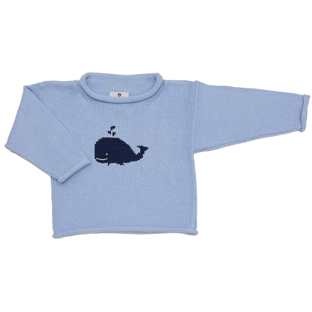 Whale Watch Roll Neck Sweater-Blue