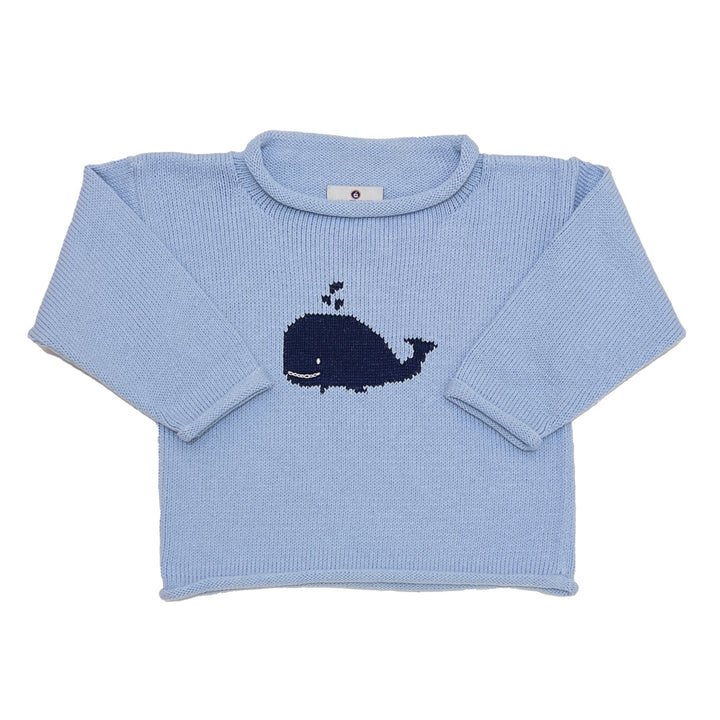 Whale Watch Roll Neck Sweater-Blue