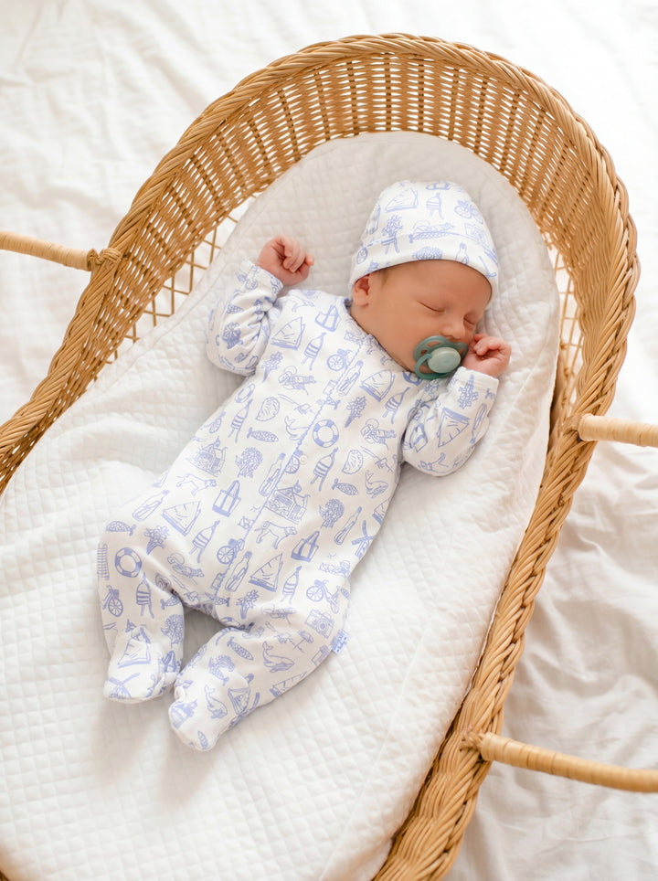 Nantucket Collection Footed Romper-Ocean Blue