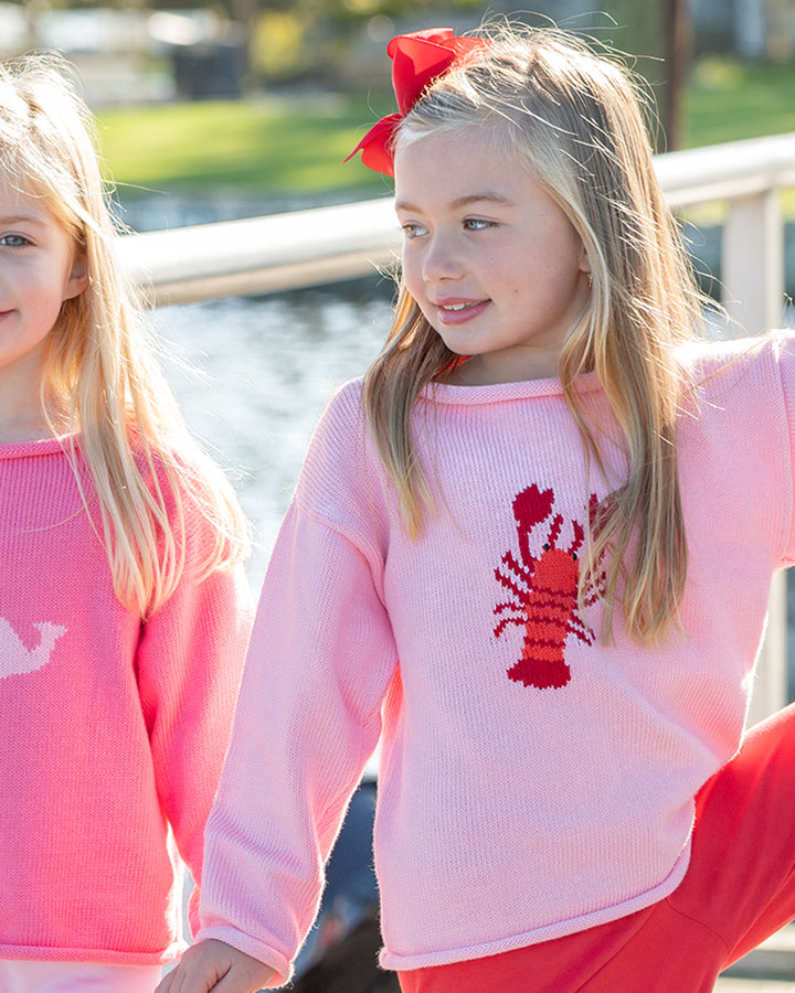 New England Lobster Roll Neck Sweater-Pink