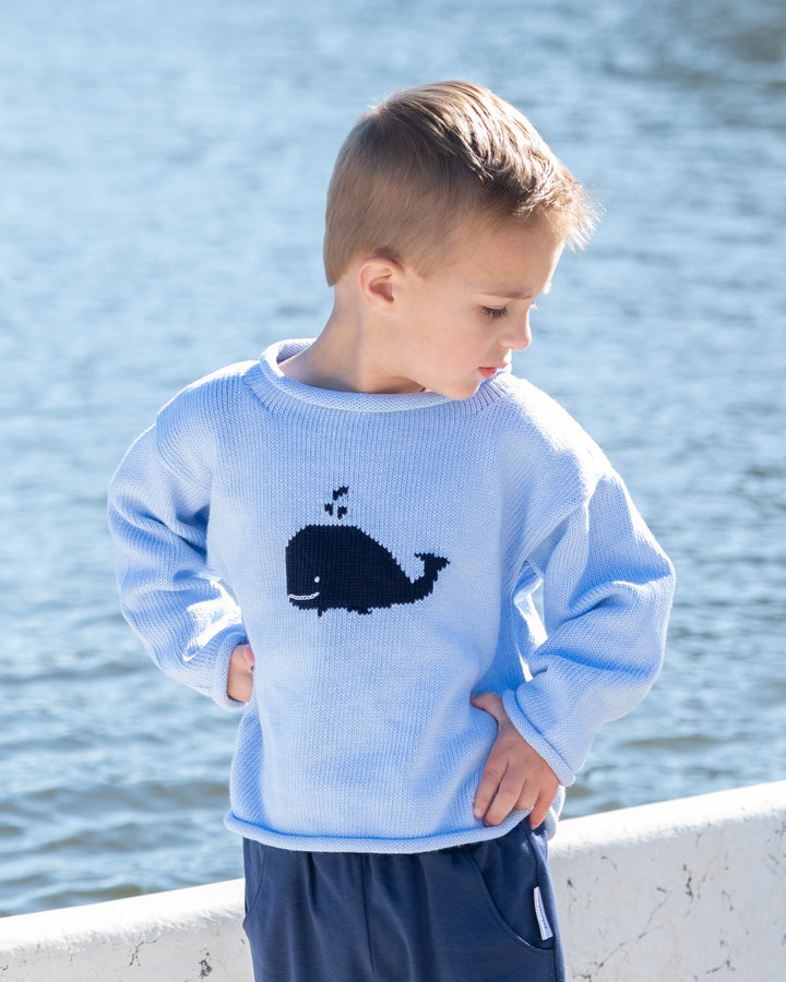 Whale Watch Roll Neck Sweater-Blue