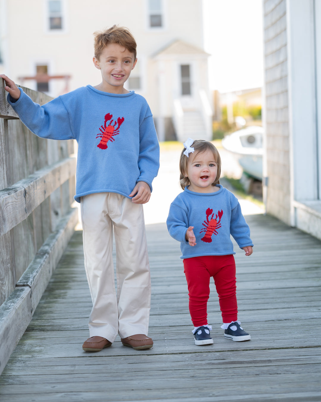 New England Lobster Roll Neck Sweater-Blue