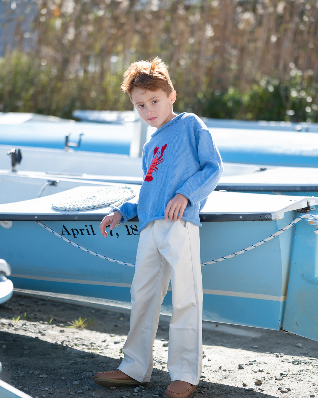 New England Lobster Roll Neck Sweater-Blue