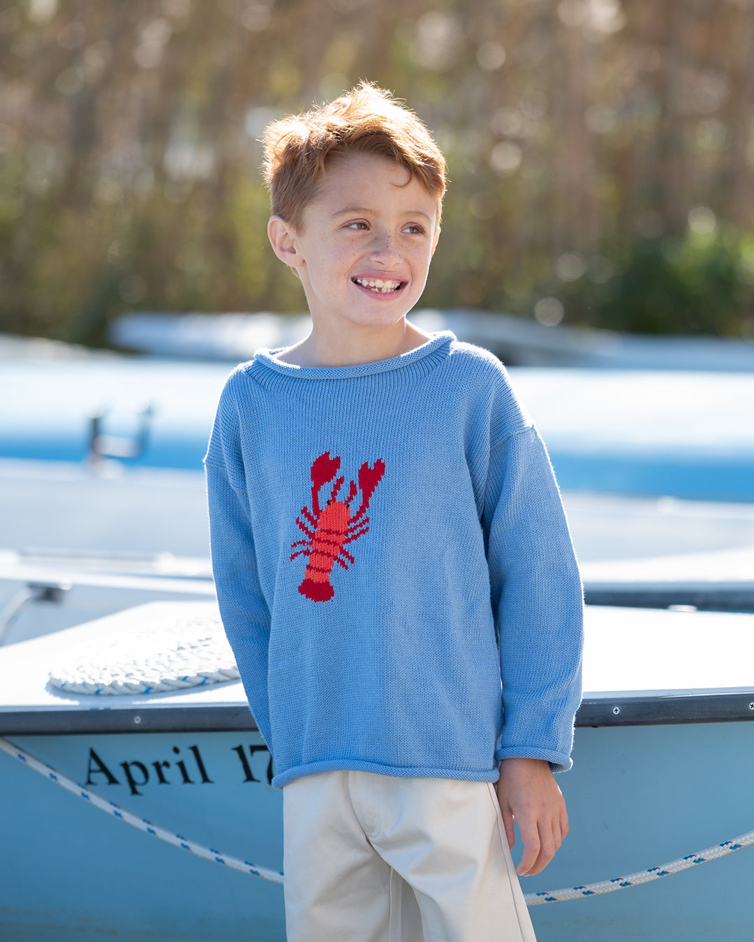 New England Lobster Roll Neck Sweater-Blue