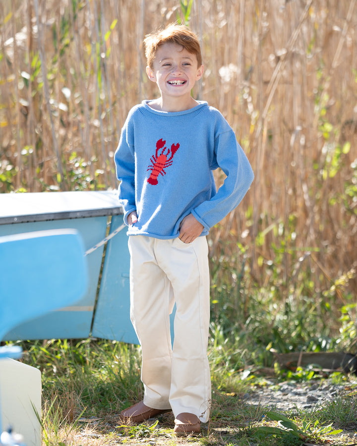 New England Lobster Roll Neck Sweater-Blue