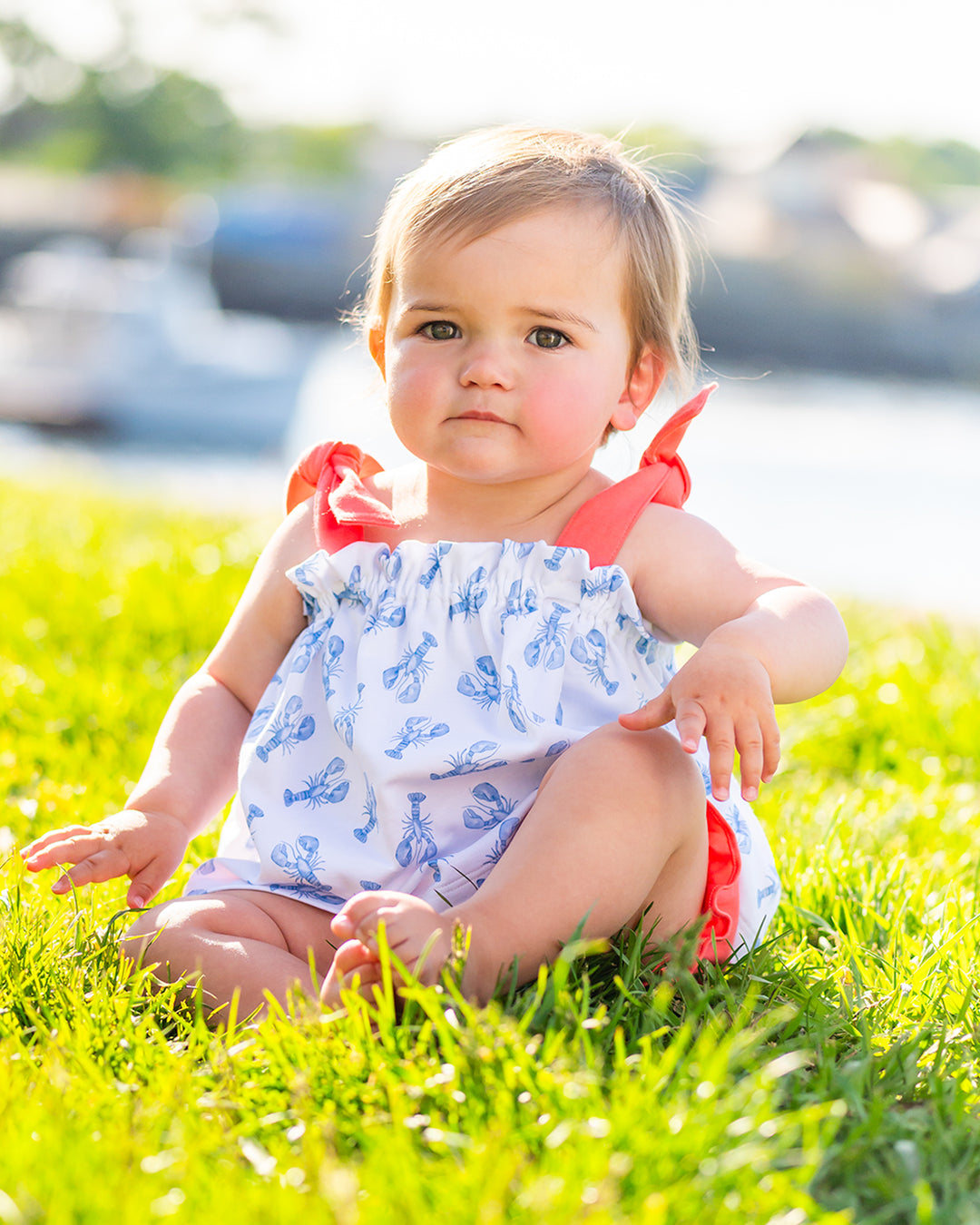 Blue Lobster Tie Shoulder Tank & Bloomer Set