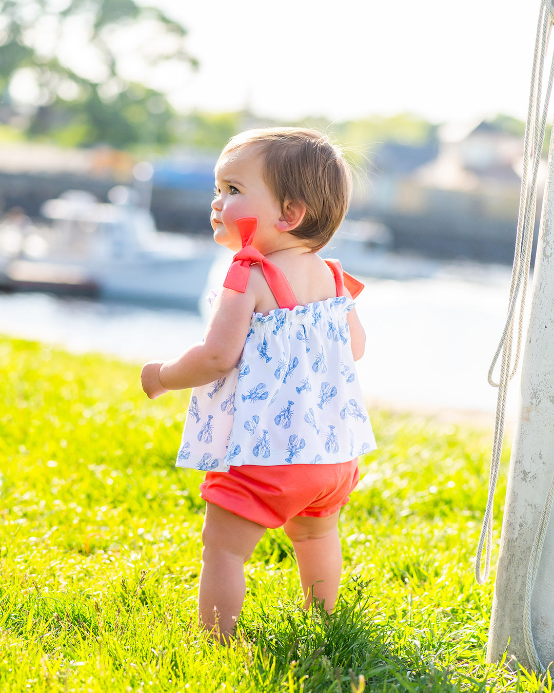 Blue Lobster Tie Shoulder Tank & Bloomer Set