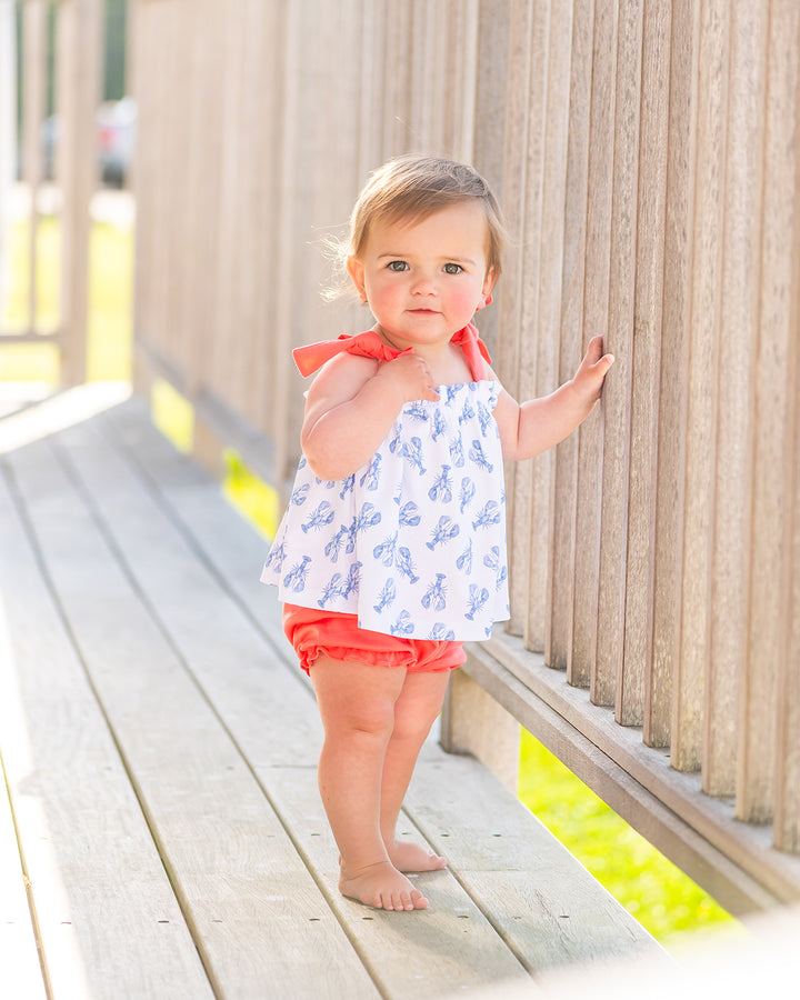 Blue Lobster Tie Shoulder Tank & Bloomer Set