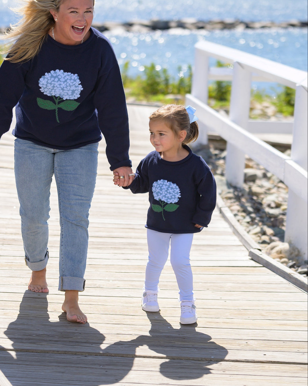 Hydrangea Roll Neck Sweater-Navy