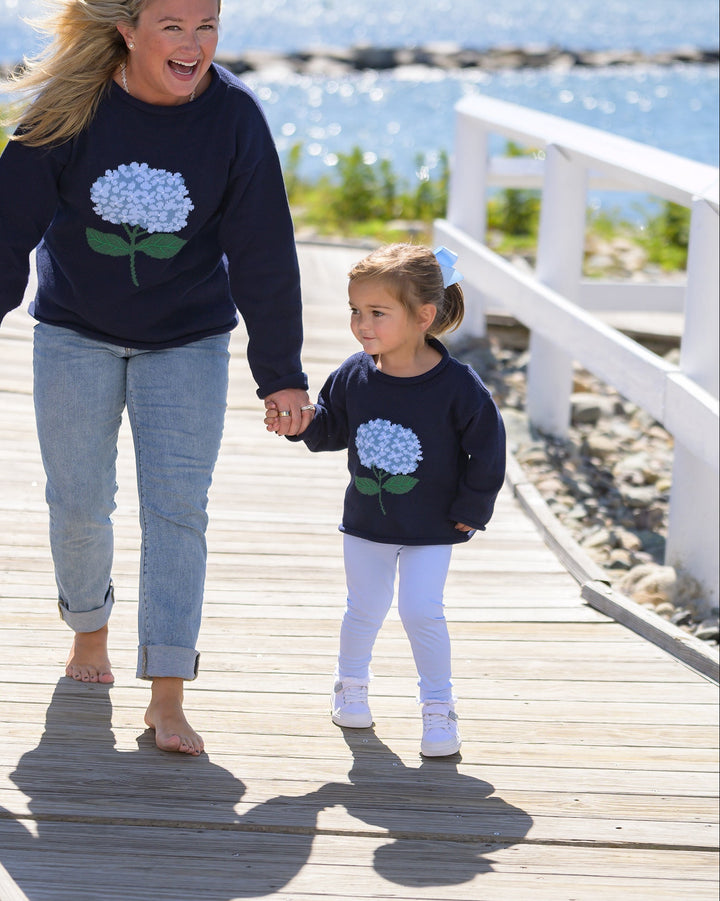 Hydrangea Roll Neck Sweater-Navy