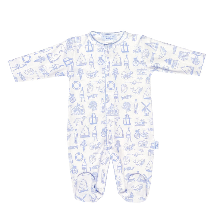 Nantucket Collection Footed Romper-Ocean Blue