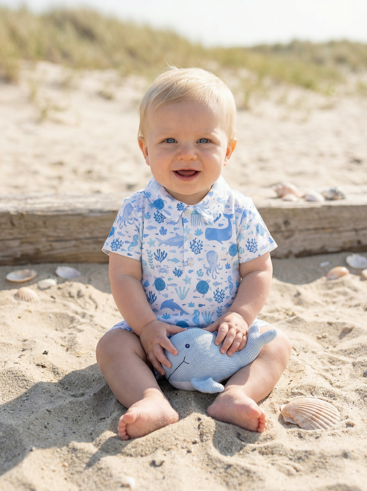 Portside Polo Romper-Under The Sea