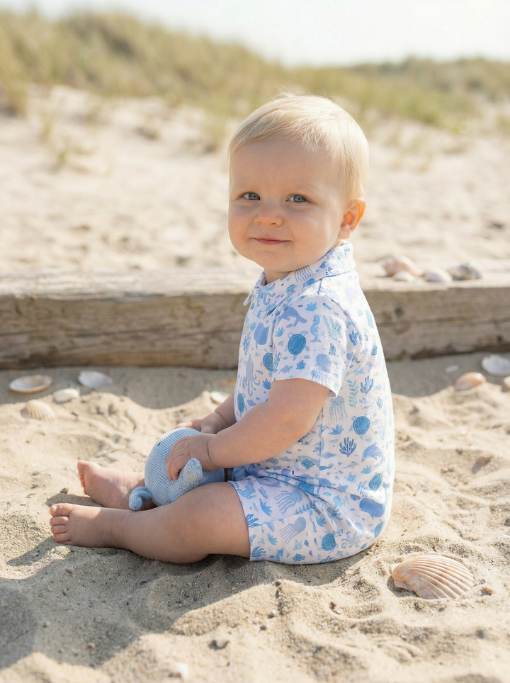 Portside Polo Romper-Under The Sea