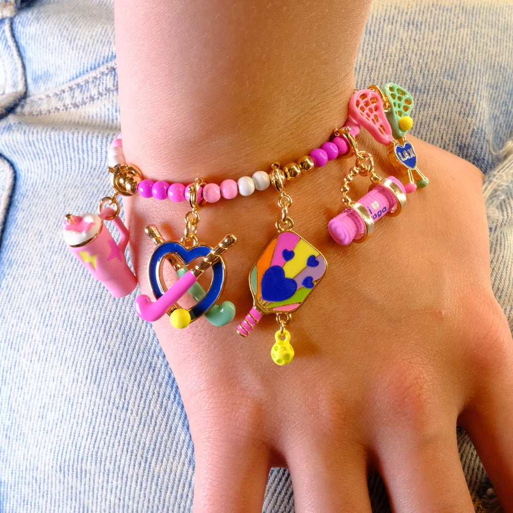 Gold Pink Stretch Bead Bracelet