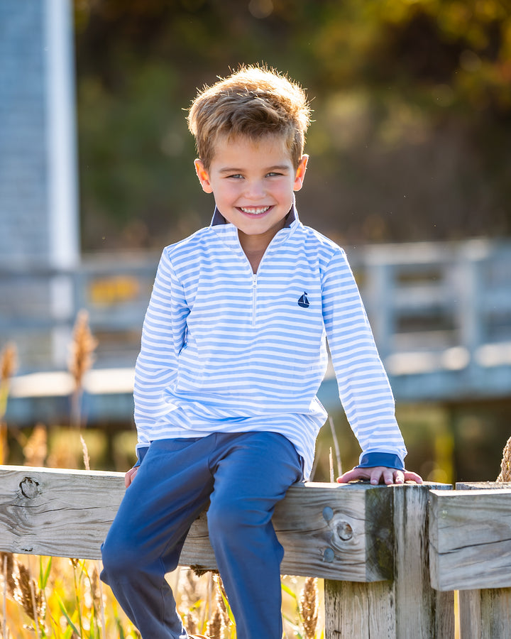 Portside Quarter Zip - Ocean Stripe/Naval Blue