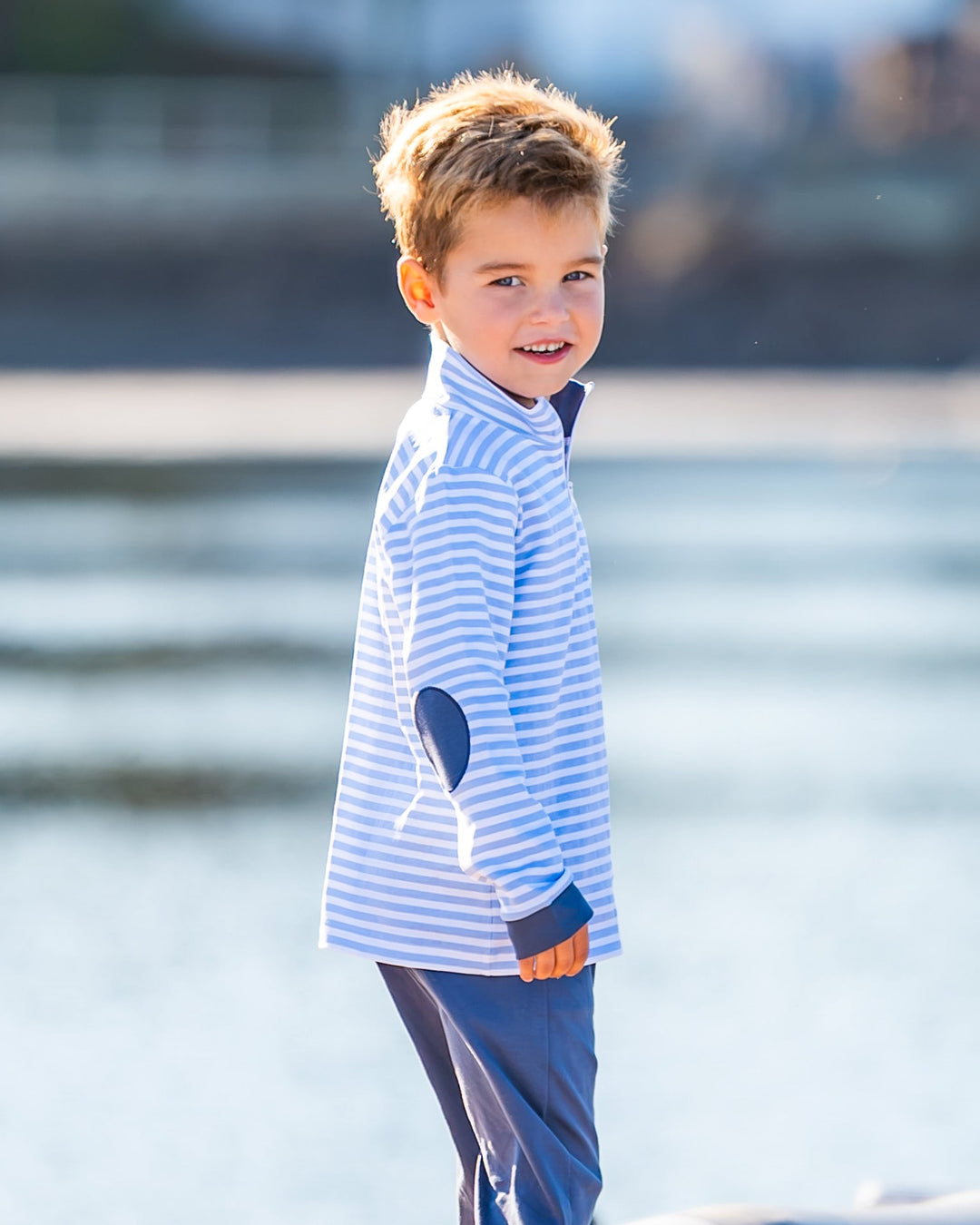 Portside Quarter Zip - Ocean Stripe/Naval Blue