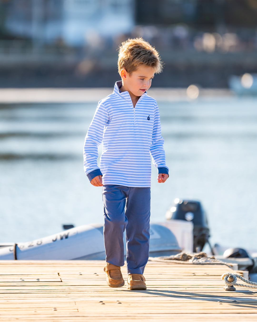 Portside Quarter Zip - Ocean Stripe/Naval Blue