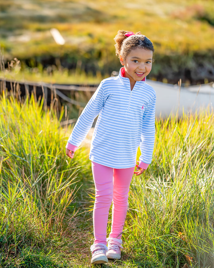 Portside Quarter Zip-Ocean Stripe/Bubblegum