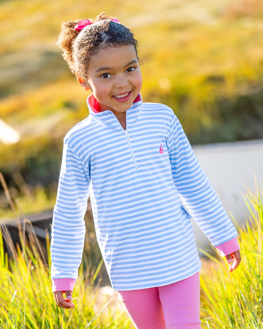 Portside Quarter Zip-Ocean Stripe/Bubblegum