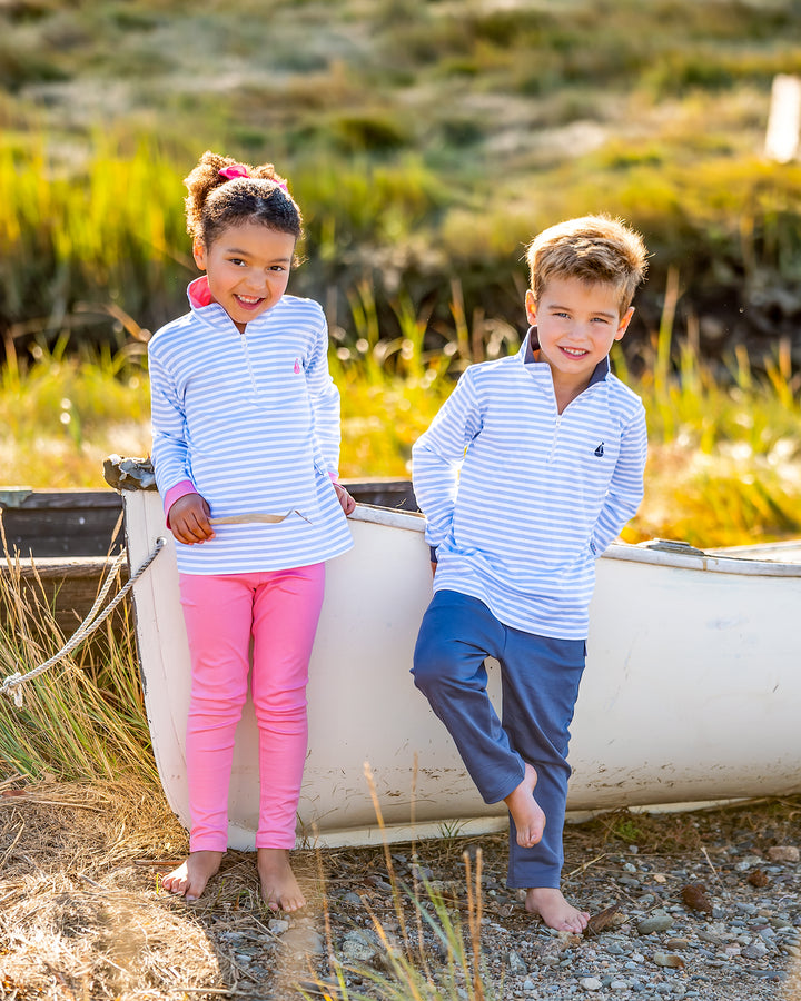 Portside Quarter Zip-Ocean Stripe/Bubblegum