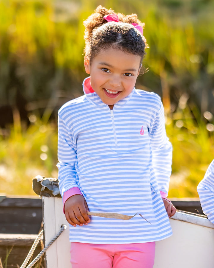 Portside Quarter Zip-Ocean Stripe/Bubblegum