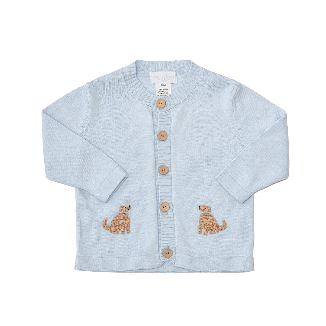 Playful Pups Scalloped Cardigan-Baby Blue