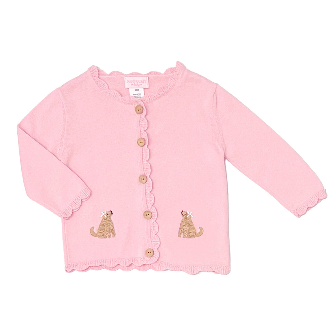 Playful Pups Scalloped Cardigan-Baby Pink