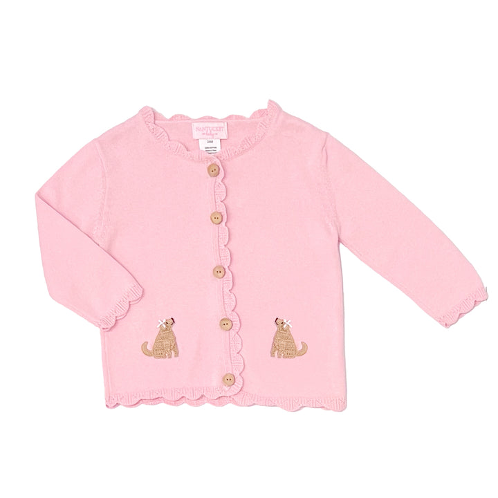 Playful Pups Scalloped Cardigan-Baby Pink