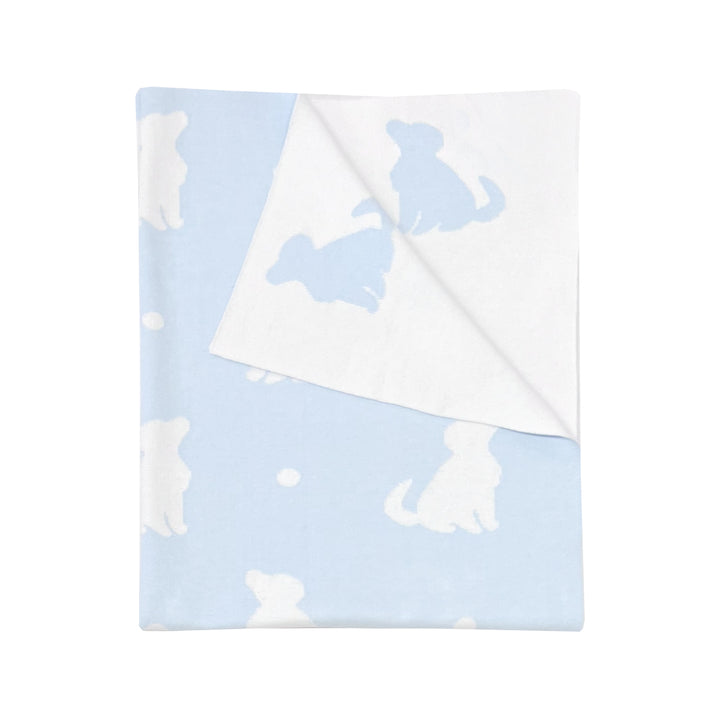 Playful Pups Reversible Knit Blanket-Baby Blue