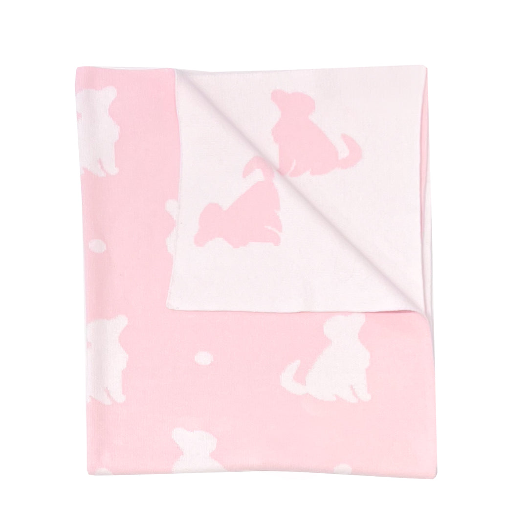 Playful Pups Reversible Knit Blanket-Baby Pink