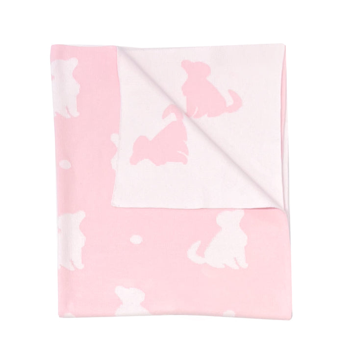 Playful Pups Reversible Knit Blanket-Baby Pink