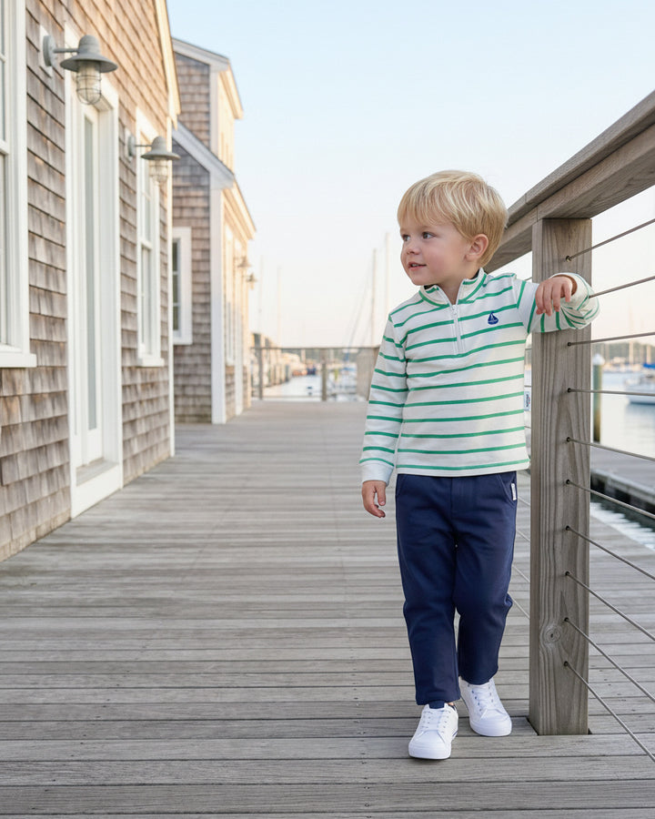 Portside Quarter Zip-Greenwich Green Stripe