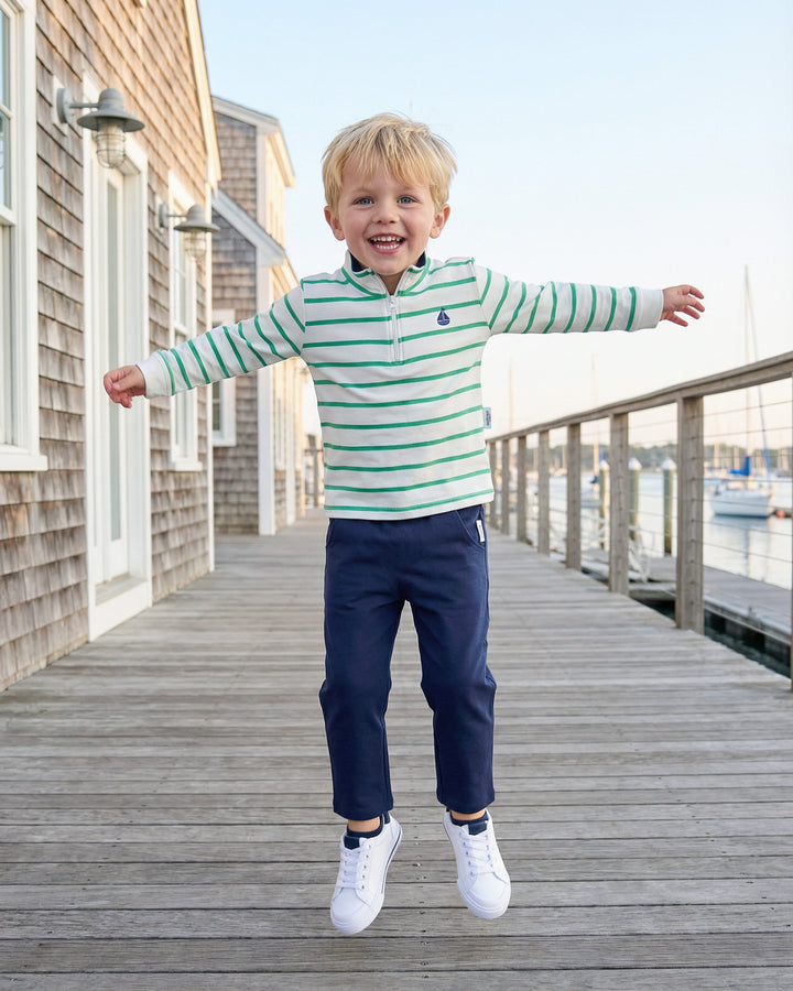 Portside Quarter Zip-Greenwich Green Stripe