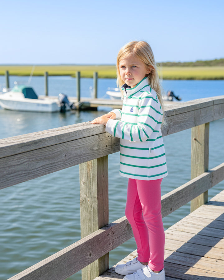 Portside Quarter Zip-Greenwich Green Stripe