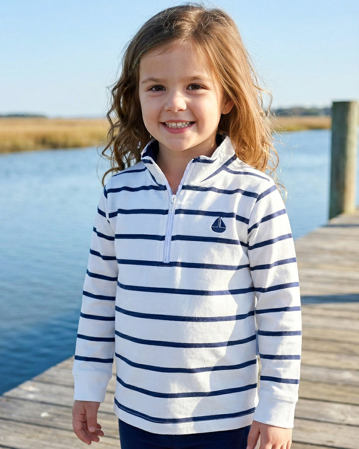 Portside Quarter Zip-Navy Stripe