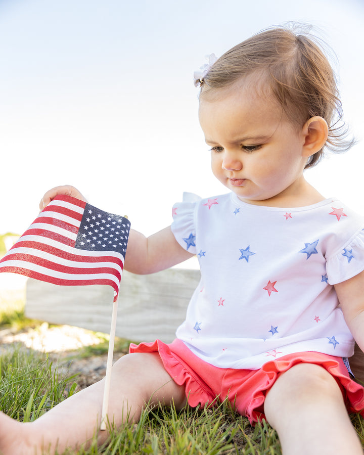 Essentials Pima Ruffle Tank-Star Spangled