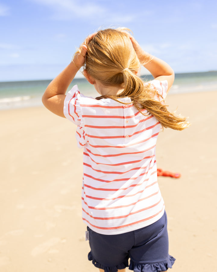 Flutter Sleeve Pima Play Tee-Coral/White Stripe