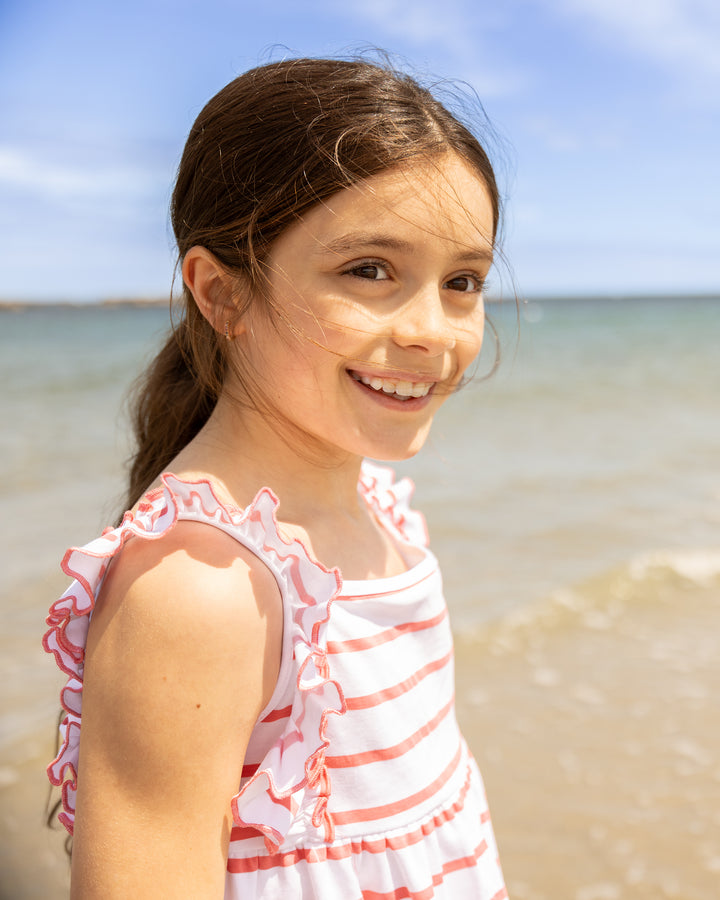 Boardwalk Dress-Coral/White Stripe